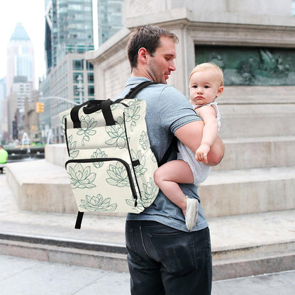 Diaper Bag Backpack, Multifunction Travel Bag for Moms Dads, Baby Changing Bag with Insulted Pockets, Stroller Straps and Side Bottle Pockets Linear Floral Pattern