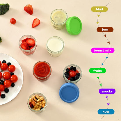 6 Pack Glass Baby Food Storage Containers, 4 oz