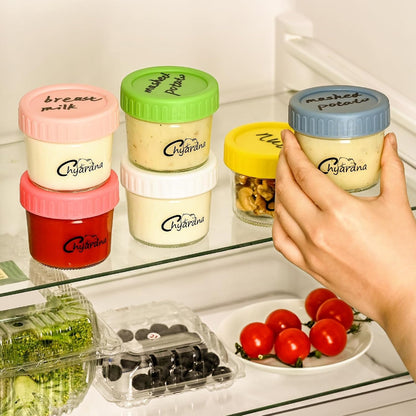 6 Pack Glass Baby Food Storage Containers, 4 oz