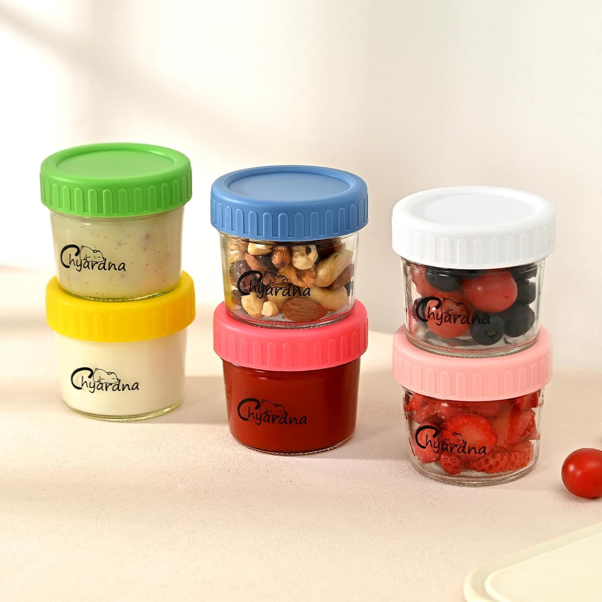 6 Pack Glass Baby Food Storage Containers, 4 oz