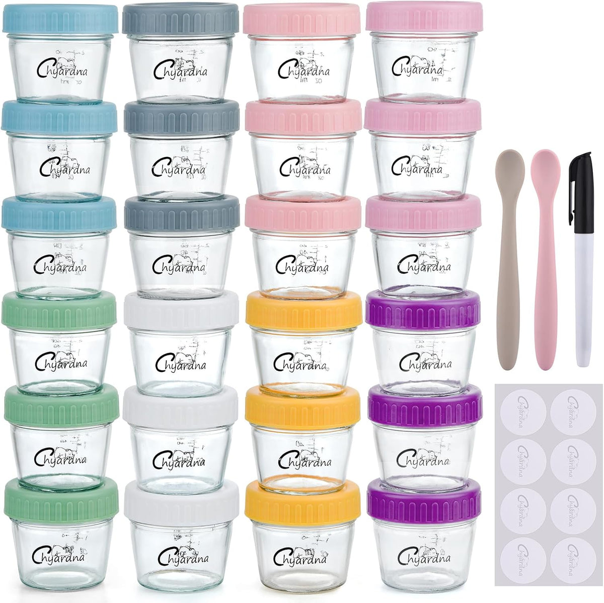 6 Pack Glass Baby Food Storage Containers, 4 oz