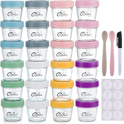 6 Pack Glass Baby Food Storage Containers, 4 oz