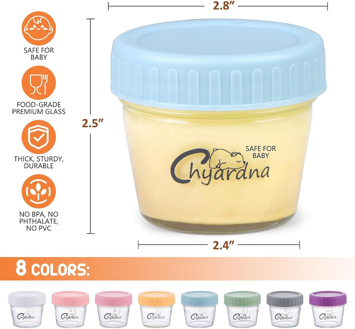 6 Pack Glass Baby Food Storage Containers, 4 oz