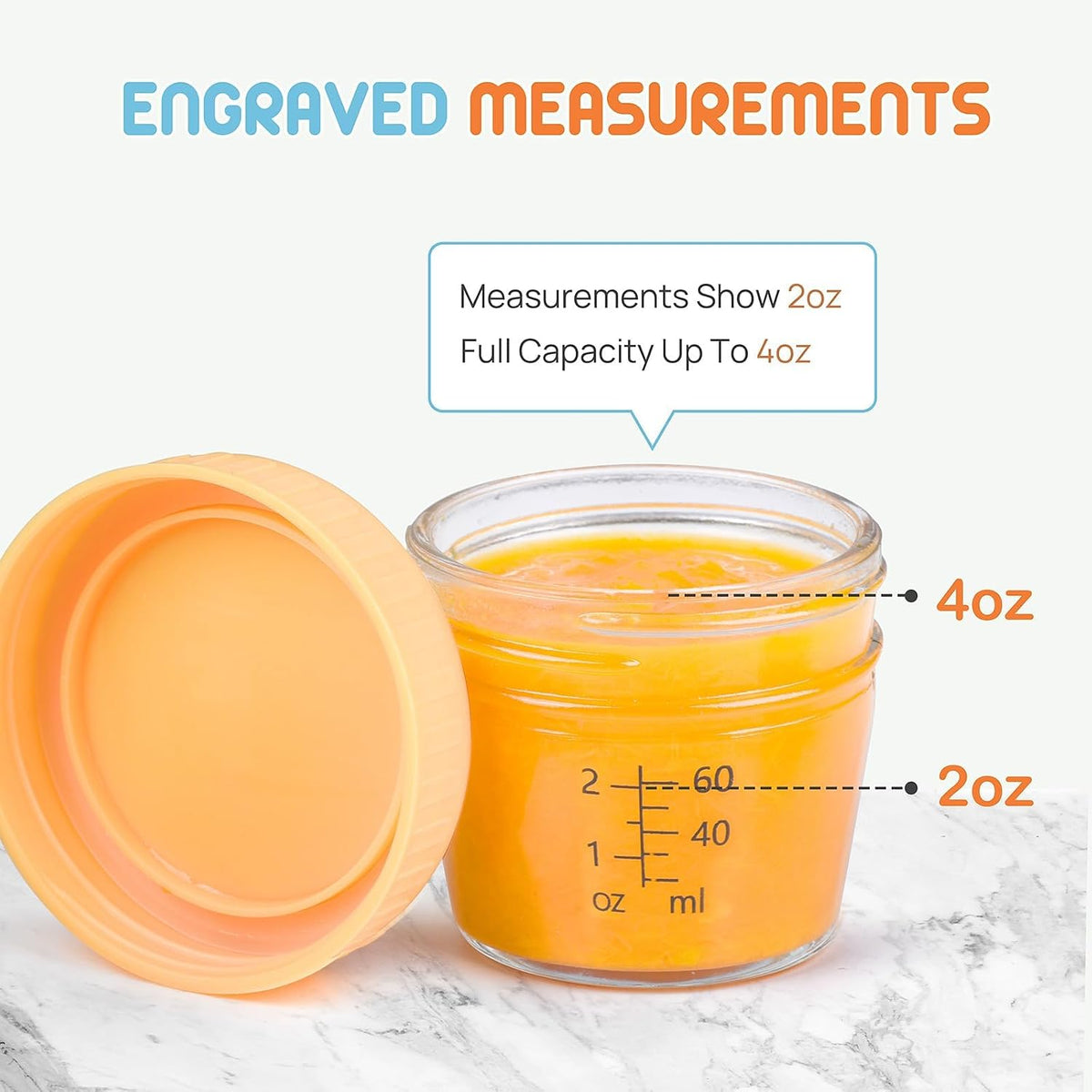 6 Pack Glass Baby Food Storage Containers, 4 oz