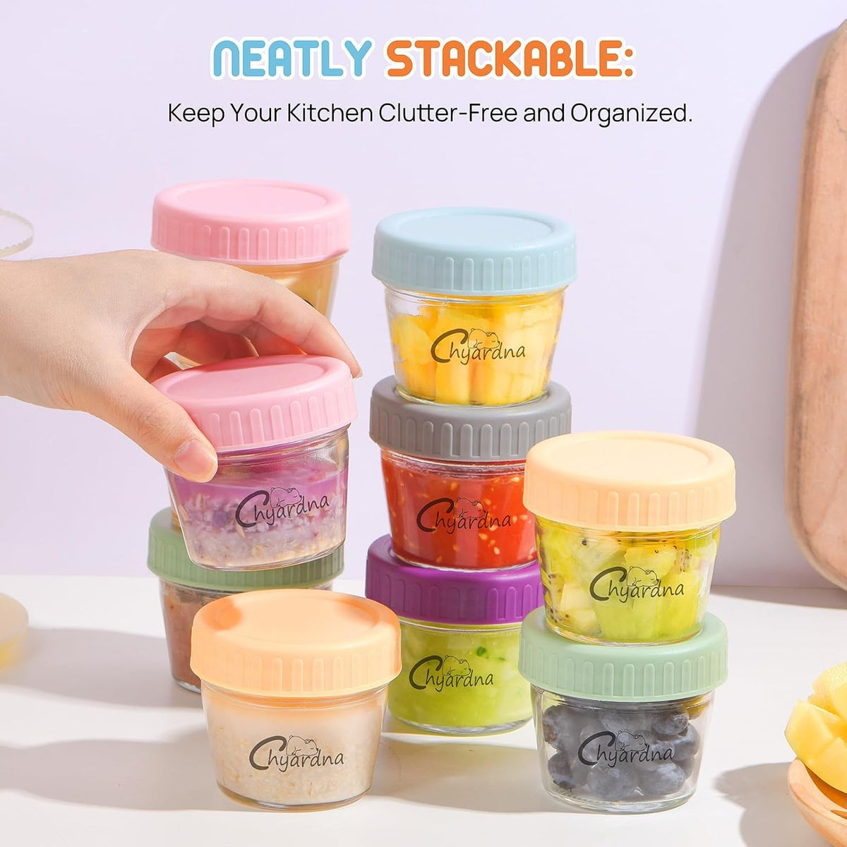 6 Pack Glass Baby Food Storage Containers, 4 oz