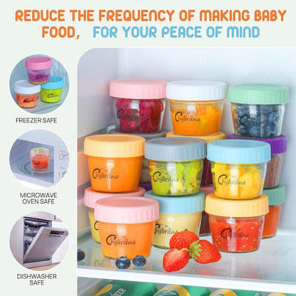 6 Pack Glass Baby Food Storage Containers, 4 oz