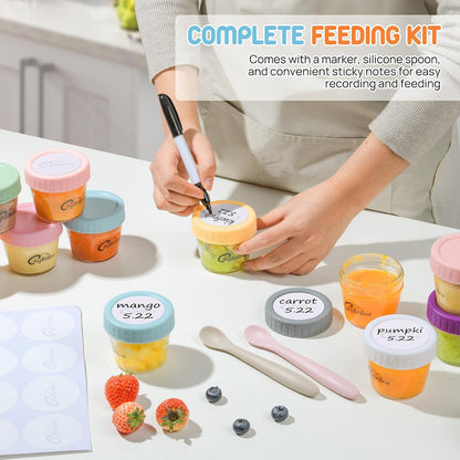 6 Pack Glass Baby Food Storage Containers, 4 oz