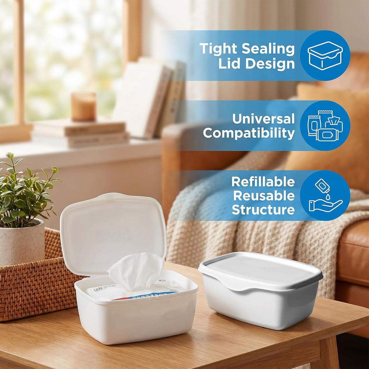 Wipes Dispenser Compatible with Flushable Wipes Refillable Wet Tissue Container Sealed Lid Design Non Slip Wipe Holder for Home Travel Use