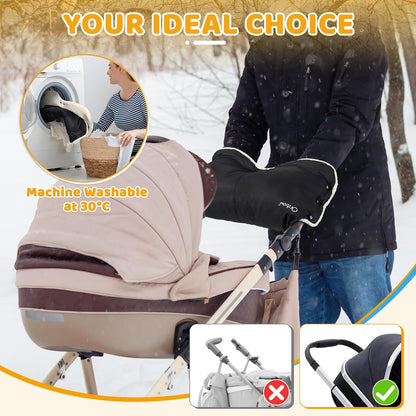 Orzbow Winter Stroller Gloves, Waterproof, Universal, Cozy & Warm, Black