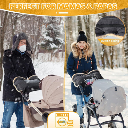 Orzbow Winter Stroller Gloves, Waterproof, Universal, Cozy & Warm, Black