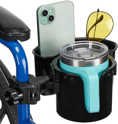 Wheelchair Cup Holder, 2-in-1 Walker Cup Holder with 6.4'' Large Storage Box, Drink Holder for Bottle with Handle, Fit for Wheelchair, Walker, Rollator, Stroller, Camper, Golf cart (Large)