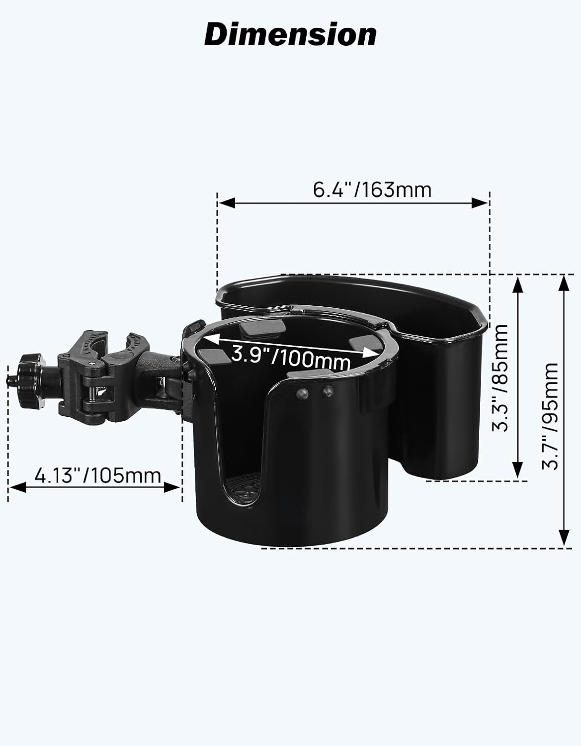 Wheelchair Cup Holder, 2-in-1 Walker Cup Holder with 6.4'' Large Storage Box, Drink Holder for Bottle with Handle, Fit for Wheelchair, Walker, Rollator, Stroller, Camper, Golf cart (Large)