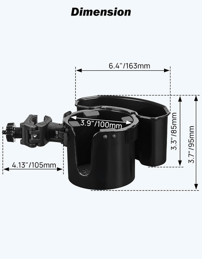 Wheelchair Cup Holder, 2-in-1 Walker Cup Holder with 6.4'' Large Storage Box, Drink Holder for Bottle with Handle, Fit for Wheelchair, Walker, Rollator, Stroller, Camper, Golf cart (Large)