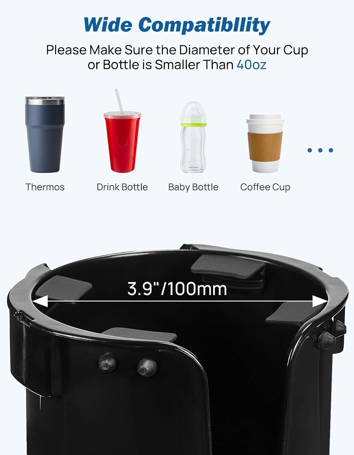 Wheelchair Cup Holder, 2-in-1 Walker Cup Holder with 6.4'' Large Storage Box, Drink Holder for Bottle with Handle, Fit for Wheelchair, Walker, Rollator, Stroller, Camper, Golf cart (Large)