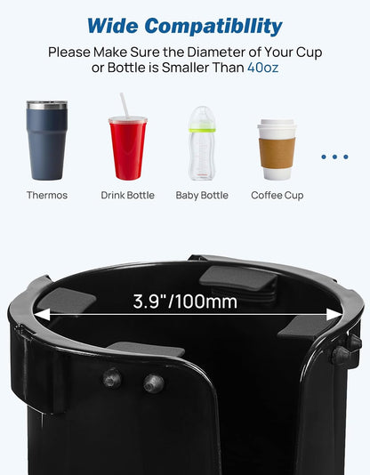 Wheelchair Cup Holder, 2-in-1 Walker Cup Holder with 6.4'' Large Storage Box, Drink Holder for Bottle with Handle, Fit for Wheelchair, Walker, Rollator, Stroller, Camper, Golf cart (Large)