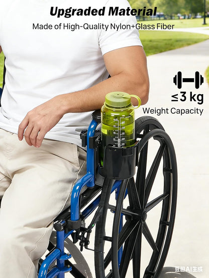 Wheelchair Cup Holder, 2-in-1 Walker Cup Holder with 6.4'' Large Storage Box, Drink Holder for Bottle with Handle, Fit for Wheelchair, Walker, Rollator, Stroller, Camper, Golf cart (Large)