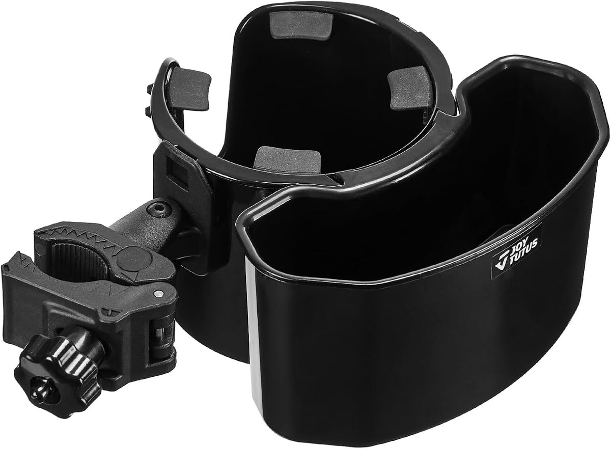 Wheelchair Cup Holder, 2-in-1 Walker Cup Holder with 6.4'' Large Storage Box, Drink Holder for Bottle with Handle, Fit for Wheelchair, Walker, Rollator, Stroller, Camper, Golf cart (Large)