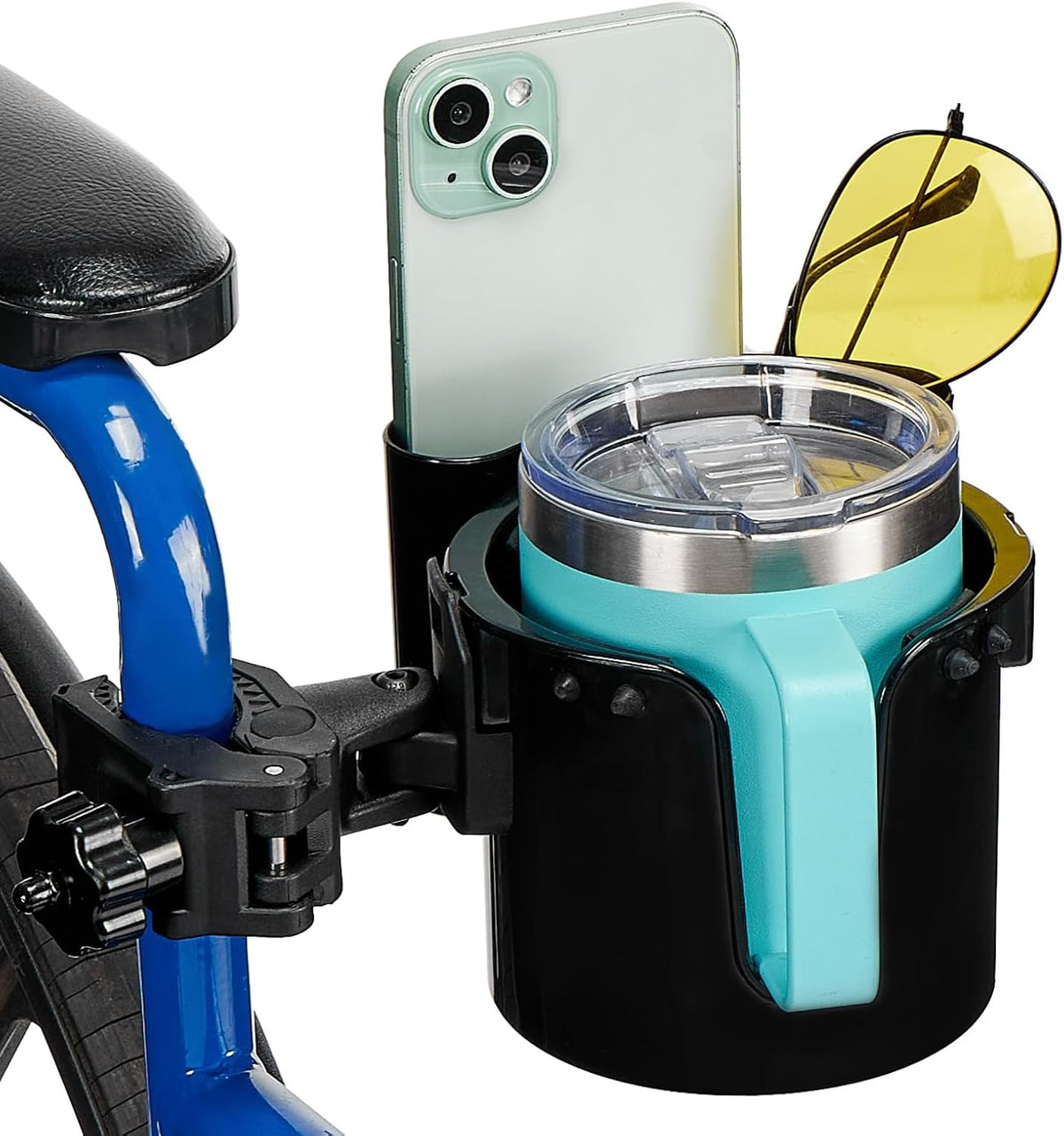 Wheelchair Cup Holder, 2-in-1 Walker Cup Holder with 6.4'' Large Storage Box, Drink Holder for Bottle with Handle, Fit for Wheelchair, Walker, Rollator, Stroller, Camper, Golf cart (Large)