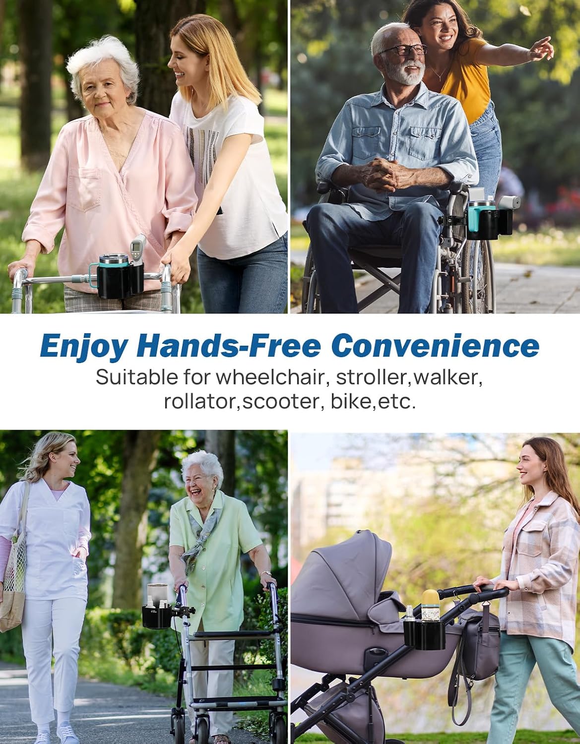 Wheelchair Cup Holder, 2-in-1 Walker Cup Holder with 6.4'' Large Storage Box, Drink Holder for Bottle with Handle, Fit for Wheelchair, Walker, Rollator, Stroller, Camper, Golf cart (Large)