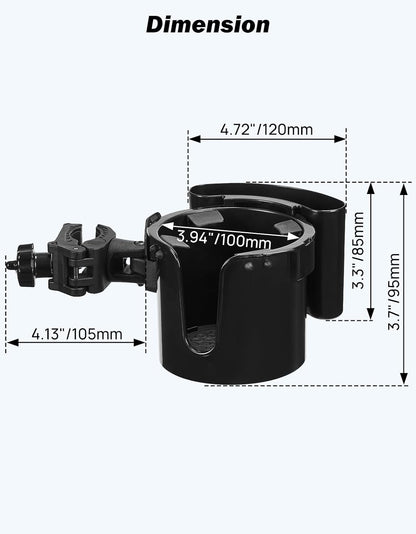 Wheelchair Cup Holder, 2-in-1 Walker Cup Holder with 6.4'' Large Storage Box, Drink Holder for Bottle with Handle, Fit for Wheelchair, Walker, Rollator, Stroller, Camper, Golf cart (Large)
