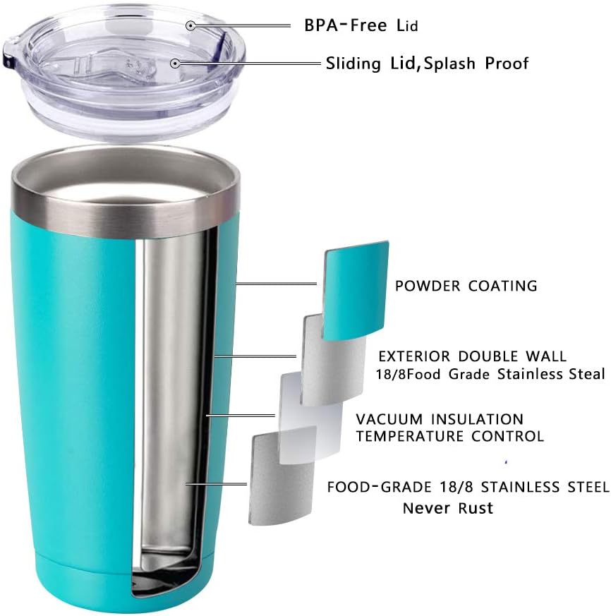 20oz Stainless Steel Tumbler Splash Lid for Straw Double Wall Vacuum Insulated Travel Mug Cup Thermo Hot Cold Tea Coffee Ice beer for Car Office Desk Home (Plain)