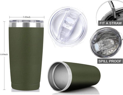 20oz Stainless Steel Tumbler Splash Lid for Straw Double Wall Vacuum Insulated Travel Mug Cup Thermo Hot Cold Tea Coffee Ice beer for Car Office Desk Home (Plain)