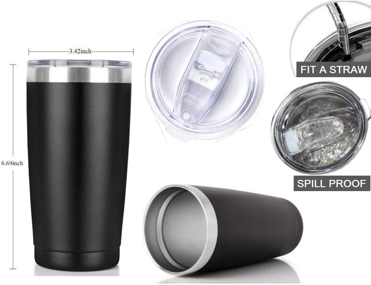 20oz Stainless Steel Tumbler Splash Lid for Straw Double Wall Vacuum Insulated Travel Mug Cup Thermo Hot Cold Tea Coffee Ice beer for Car Office Desk Home (Plain)