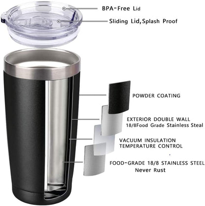 20oz Stainless Steel Tumbler Splash Lid for Straw Double Wall Vacuum Insulated Travel Mug Cup Thermo Hot Cold Tea Coffee Ice beer for Car Office Desk Home (Plain)