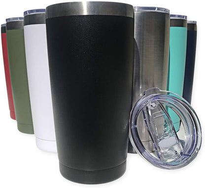 20oz Stainless Steel Tumbler Splash Lid for Straw Double Wall Vacuum Insulated Travel Mug Cup Thermo Hot Cold Tea Coffee Ice beer for Car Office Desk Home (Plain)