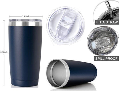 20oz Stainless Steel Tumbler Splash Lid for Straw Double Wall Vacuum Insulated Travel Mug Cup Thermo Hot Cold Tea Coffee Ice beer for Car Office Desk Home (Plain)