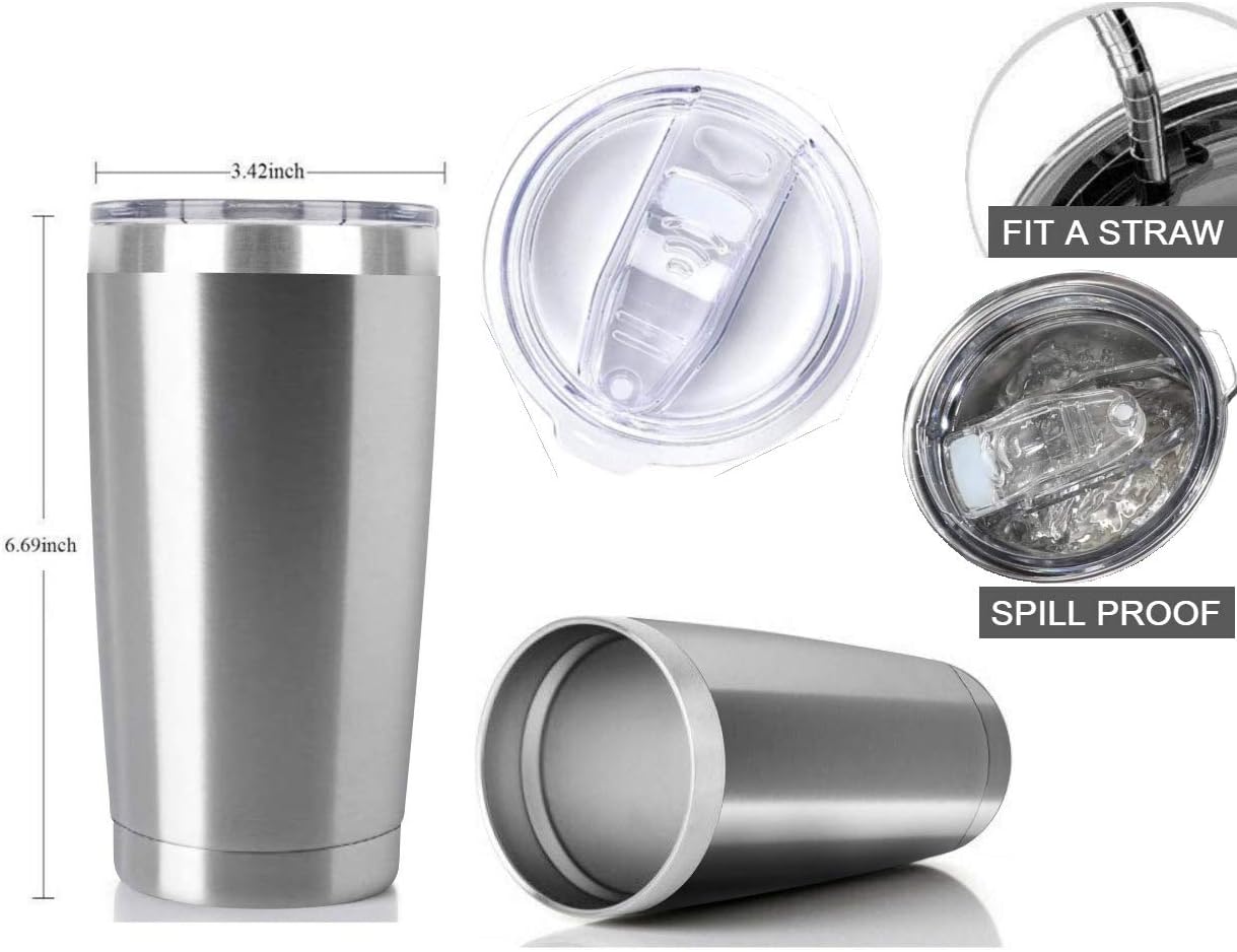 20oz Stainless Steel Tumbler Splash Lid for Straw Double Wall Vacuum Insulated Travel Mug Cup Thermo Hot Cold Tea Coffee Ice beer for Car Office Desk Home (Plain)
