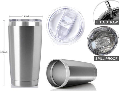 20oz Stainless Steel Tumbler Splash Lid for Straw Double Wall Vacuum Insulated Travel Mug Cup Thermo Hot Cold Tea Coffee Ice beer for Car Office Desk Home (Plain)