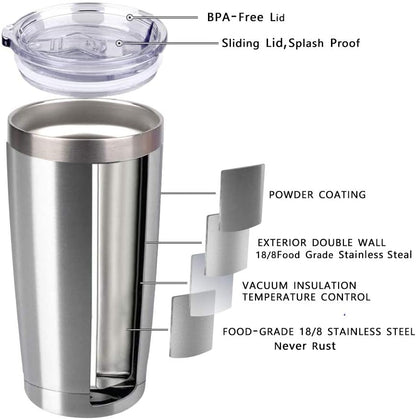 20oz Stainless Steel Tumbler Splash Lid for Straw Double Wall Vacuum Insulated Travel Mug Cup Thermo Hot Cold Tea Coffee Ice beer for Car Office Desk Home (Plain)