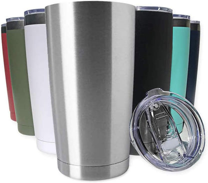 20oz Stainless Steel Tumbler Splash Lid for Straw Double Wall Vacuum Insulated Travel Mug Cup Thermo Hot Cold Tea Coffee Ice beer for Car Office Desk Home (Plain)