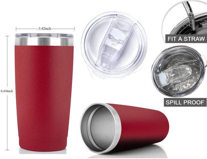 20oz Stainless Steel Tumbler Splash Lid for Straw Double Wall Vacuum Insulated Travel Mug Cup Thermo Hot Cold Tea Coffee Ice beer for Car Office Desk Home (Plain)