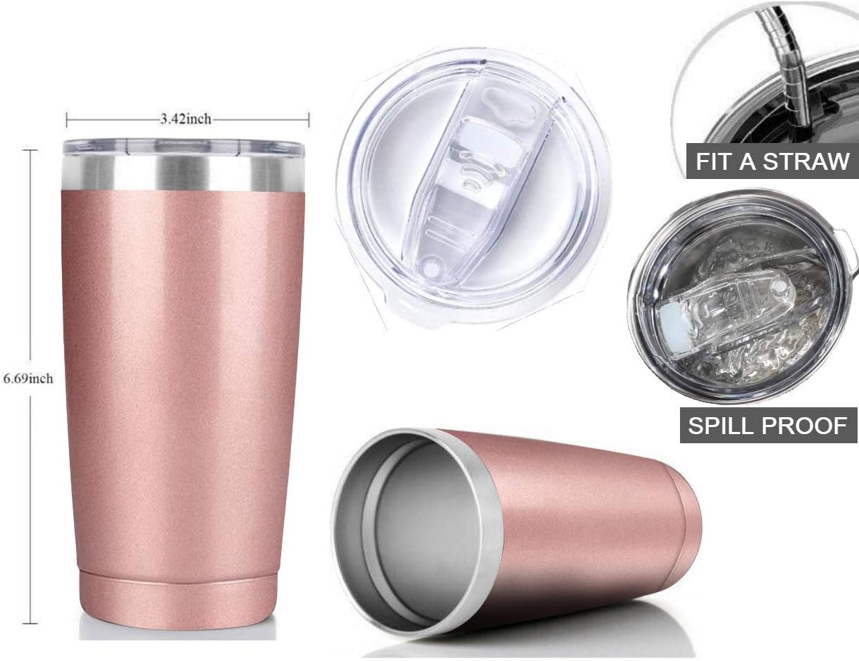 20oz Stainless Steel Tumbler Splash Lid for Straw Double Wall Vacuum Insulated Travel Mug Cup Thermo Hot Cold Tea Coffee Ice beer for Car Office Desk Home (Plain)