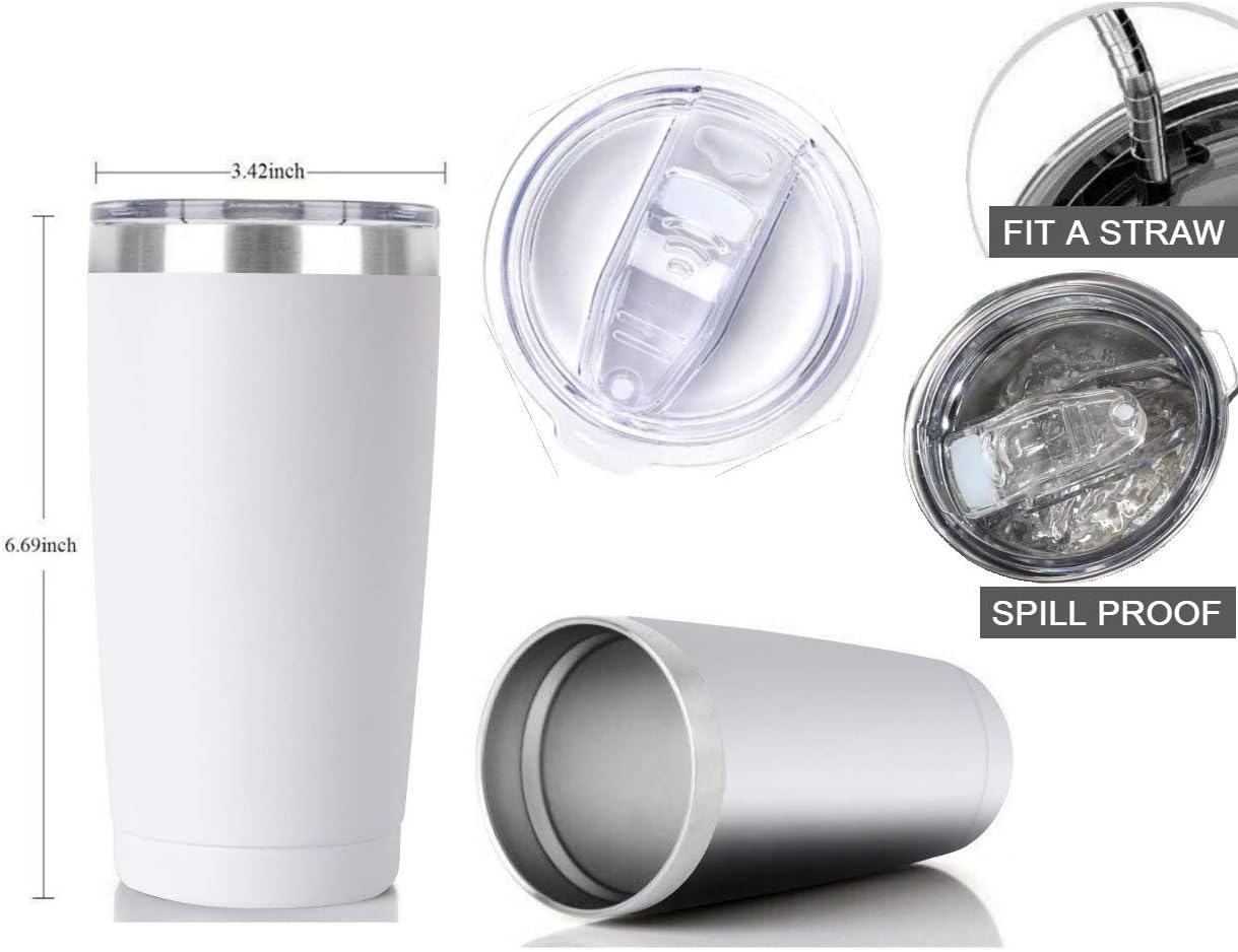 20oz Stainless Steel Tumbler Splash Lid for Straw Double Wall Vacuum Insulated Travel Mug Cup Thermo Hot Cold Tea Coffee Ice beer for Car Office Desk Home (Plain)