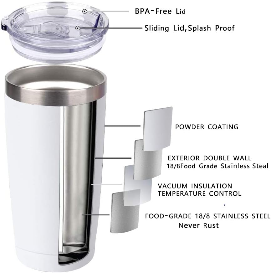 20oz Stainless Steel Tumbler Splash Lid for Straw Double Wall Vacuum Insulated Travel Mug Cup Thermo Hot Cold Tea Coffee Ice beer for Car Office Desk Home (Plain)