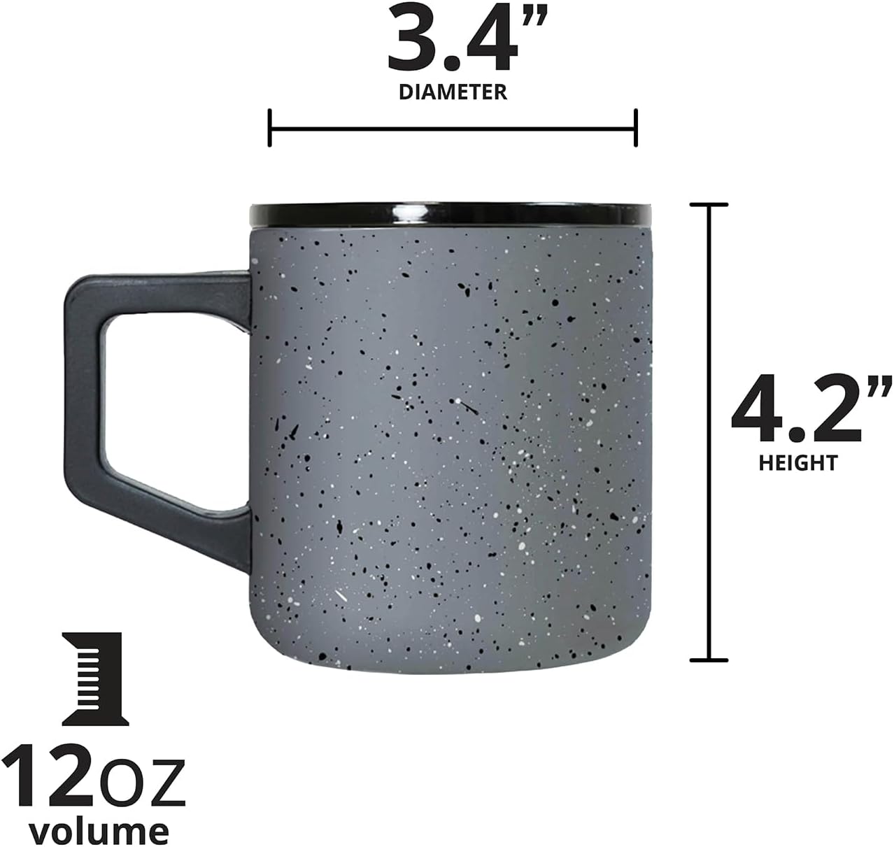 Insulated Coffee Mug - Triple-Wall Stainless Steel Summit Travel Cup for Hot and Cold Drinks - Thermal Coffee Mug with Lid and Handle for Camping, Office & Travel 12oz - Grey Speckle
