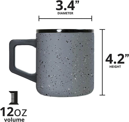 Insulated Coffee Mug - Triple-Wall Stainless Steel Summit Travel Cup for Hot and Cold Drinks - Thermal Coffee Mug with Lid and Handle for Camping, Office & Travel 12oz - Grey Speckle