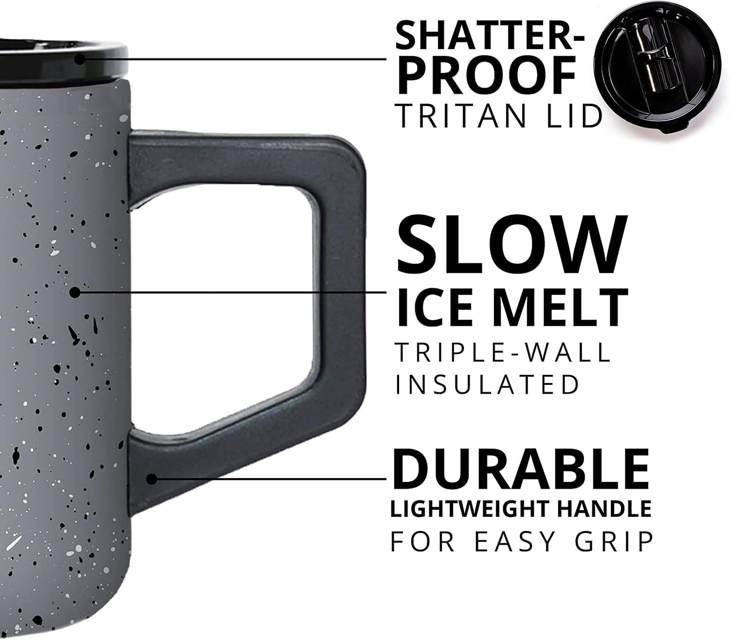Insulated Coffee Mug - Triple-Wall Stainless Steel Summit Travel Cup for Hot and Cold Drinks - Thermal Coffee Mug with Lid and Handle for Camping, Office & Travel 12oz - Grey Speckle