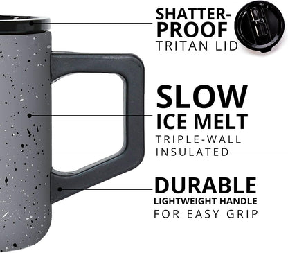 Insulated Coffee Mug - Triple-Wall Stainless Steel Summit Travel Cup for Hot and Cold Drinks - Thermal Coffee Mug with Lid and Handle for Camping, Office & Travel 12oz - Grey Speckle