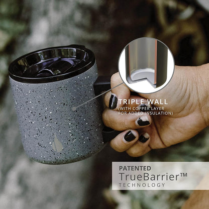 Insulated Coffee Mug - Triple-Wall Stainless Steel Summit Travel Cup for Hot and Cold Drinks - Thermal Coffee Mug with Lid and Handle for Camping, Office & Travel 12oz - Grey Speckle