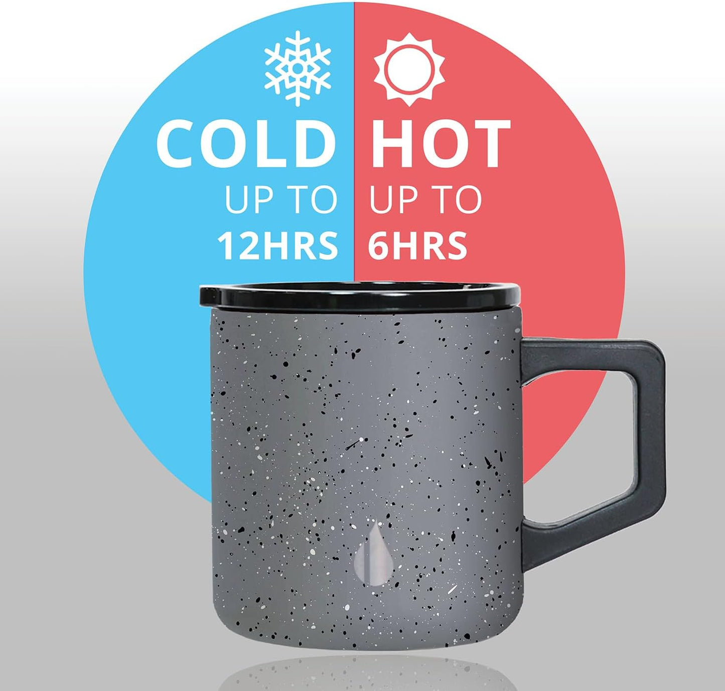 Insulated Coffee Mug - Triple-Wall Stainless Steel Summit Travel Cup for Hot and Cold Drinks - Thermal Coffee Mug with Lid and Handle for Camping, Office & Travel 12oz - Grey Speckle