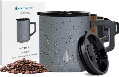 Insulated Coffee Mug - Triple-Wall Stainless Steel Summit Travel Cup for Hot and Cold Drinks - Thermal Coffee Mug with Lid and Handle for Camping, Office & Travel 12oz - Grey Speckle