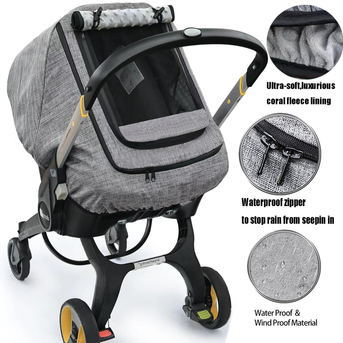 Waterproof Baby Car Seat Cover，Cold Weather Carseat Cover for Babies,Infant Car Seat Cover Canopy for Boy Girls,Windproof Car Seat Canopy for Boys & Girls, Keeps Babies Warm and Cozy(Gray Melange)