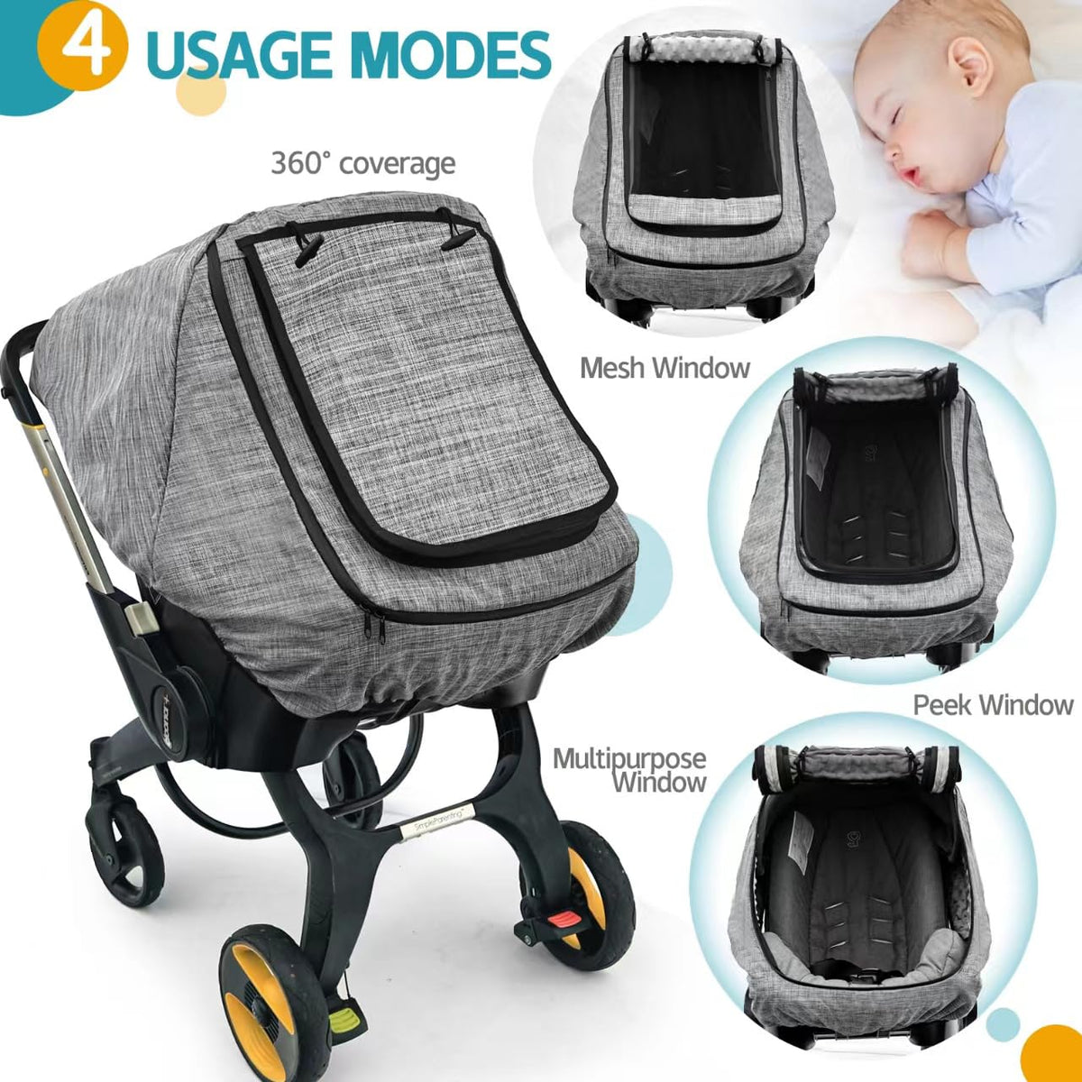 Waterproof Baby Car Seat Cover，Cold Weather Carseat Cover for Babies,Infant Car Seat Cover Canopy for Boy Girls,Windproof Car Seat Canopy for Boys & Girls, Keeps Babies Warm and Cozy(Gray Melange)