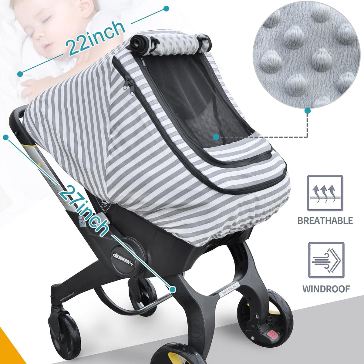 Waterproof Baby Car Seat Cover，Cold Weather Carseat Cover for Babies,Infant Car Seat Cover Canopy for Boy Girls,Windproof Car Seat Canopy for Boys & Girls, Keeps Babies Warm and Cozy(Gray Melange)