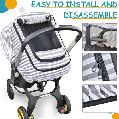 Waterproof Baby Car Seat Cover，Cold Weather Carseat Cover for Babies,Infant Car Seat Cover Canopy for Boy Girls,Windproof Car Seat Canopy for Boys & Girls, Keeps Babies Warm and Cozy(Gray Melange)