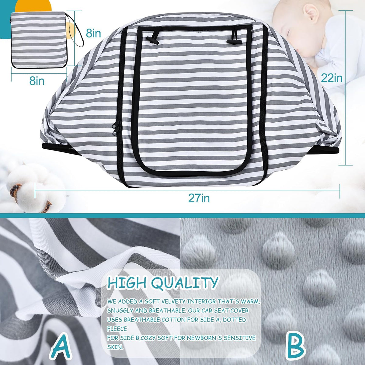 Waterproof Baby Car Seat Cover，Cold Weather Carseat Cover for Babies,Infant Car Seat Cover Canopy for Boy Girls,Windproof Car Seat Canopy for Boys & Girls, Keeps Babies Warm and Cozy(Gray Melange)